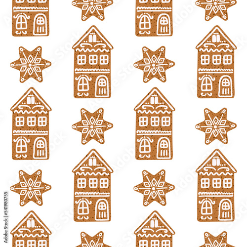 Seamless christmas pattern with gingerbread cookies