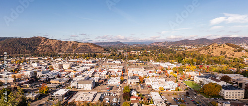 Roseburg Oregon, USA. City in Southern Oregon, aerial panorama photo