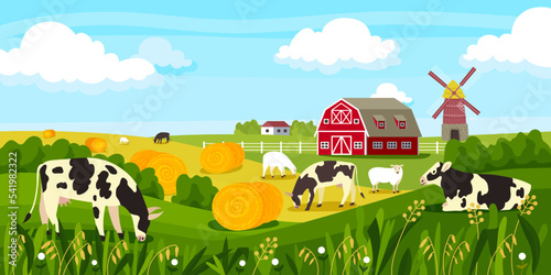 Rural Landscape Farm Cow Composition