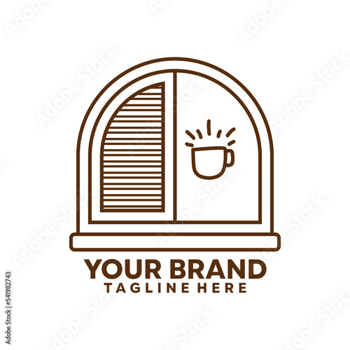 simple coffee shop logo with line art style, perfect for office, banner, company, landing page, background, social media, wallpaper and more