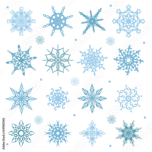 set of snowflakes on white background