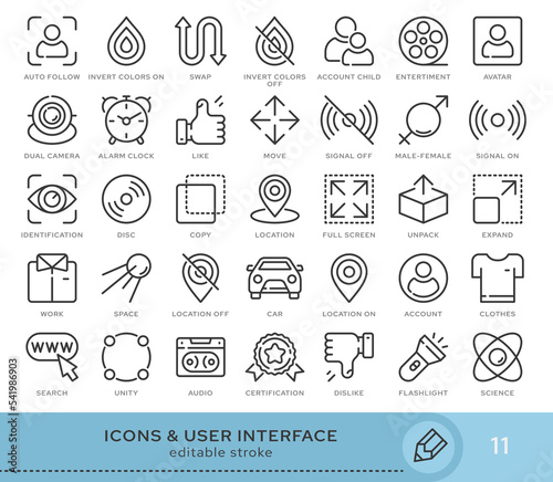 Set of conceptual icons. Vector icons in flat linear style for web sites, applications and other graphic resources. Set from the series - User Interface. Editable stroke icon.