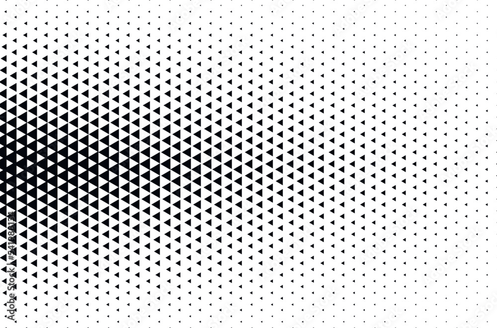 Halftone triangle dots. Triangle halftone pattern. Abstract triangle background.