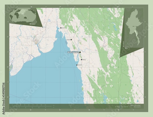 Mon, Myanmar. OSM. Labelled points of cities photo