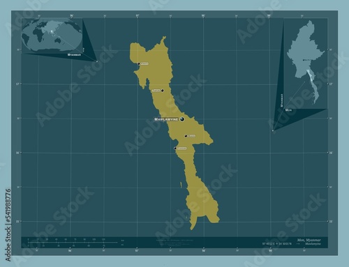 Mon, Myanmar. Solid. Labelled points of cities photo