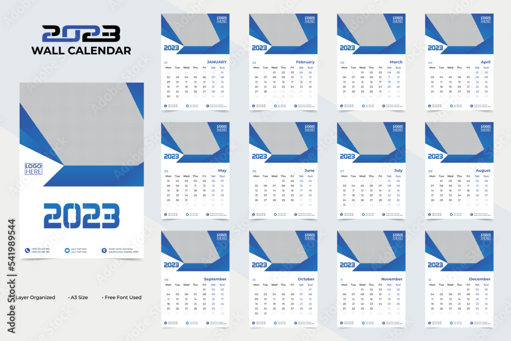 Abstract and Unique Wall Calendar Design for Happy New Year 2023 Abstract and Unique Wall Calendar Design for Happy New Year 2023