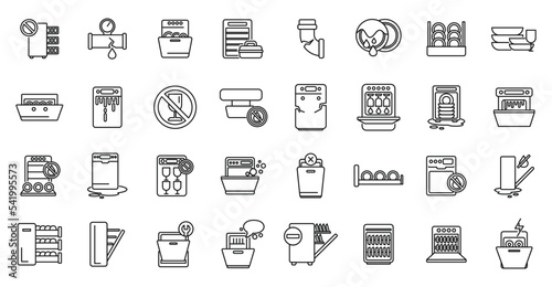 Repair dishwasher icons set outline vector. Heating plumber. Heater pipe