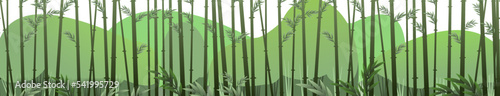 Landscape with bamboo. Tropical reed beds. Jungle and rainforest of southern latitudes. Seamless composition. Cartoon fun style. Flat design. Isolated on white background. Vector