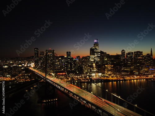 Bay Bridge in San Francisco at Night Aerial