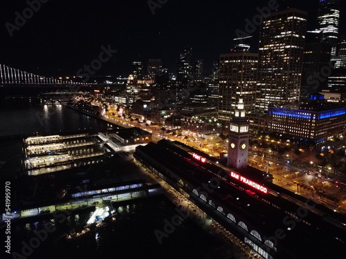 Bay Bridge in San Francisco at Night Aerial