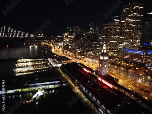 Bay Bridge in San Francisco at Night Aerial