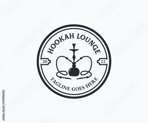 Hookah vector logo design. Smoking hookah label for lounge cafe emblem, arabian bar or house, shop, isolated vector illustration.