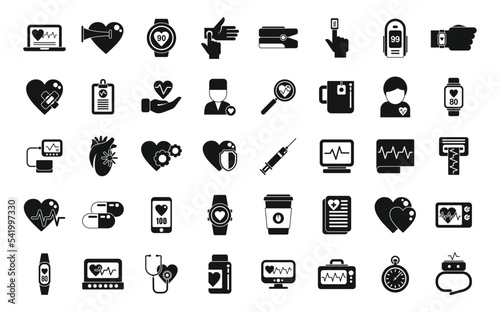 Palpitating icons set simple vector. Aid abdomen. Aid attack
