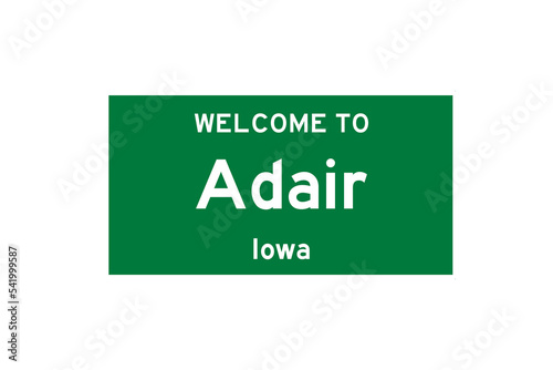 Adair, Iowa, USA. City limit sign on transparent background.  photo