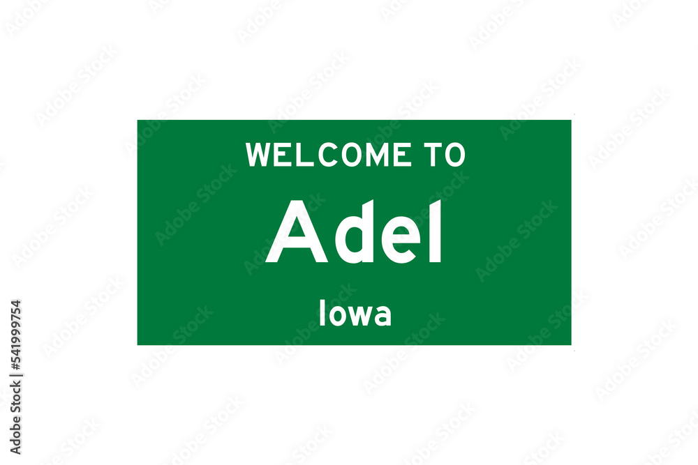 Adel, Iowa, USA. City limit sign on transparent background. Stock