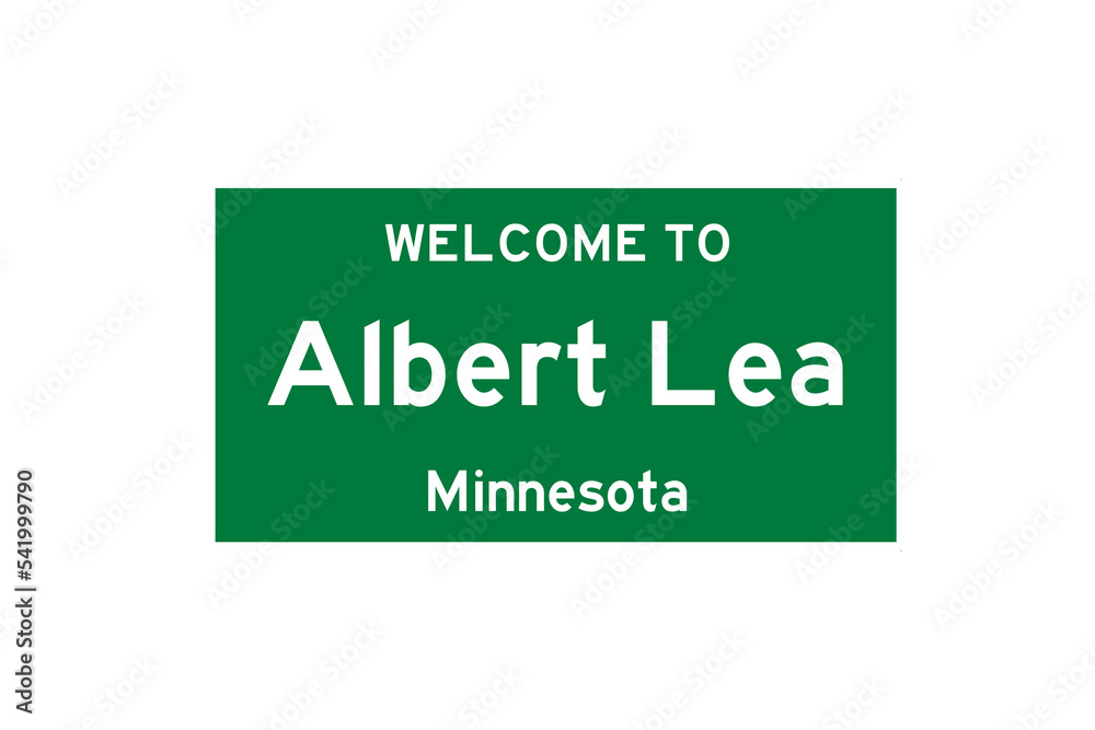 Albert Lea, Minnesota, USA. City limit sign on transparent background. 