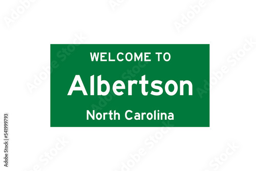 Albertson, North Carolina, USA. City limit sign on transparent background.  photo