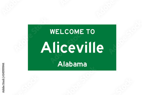 Aliceville, Alabama, USA. City limit sign on transparent background.  photo