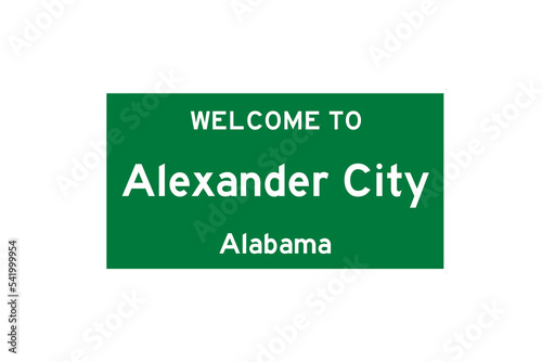 Alexander City, Alabama, USA. City limit sign on transparent background.  photo