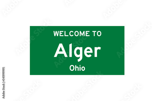 Alger, Ohio, USA. City limit sign on transparent background. 