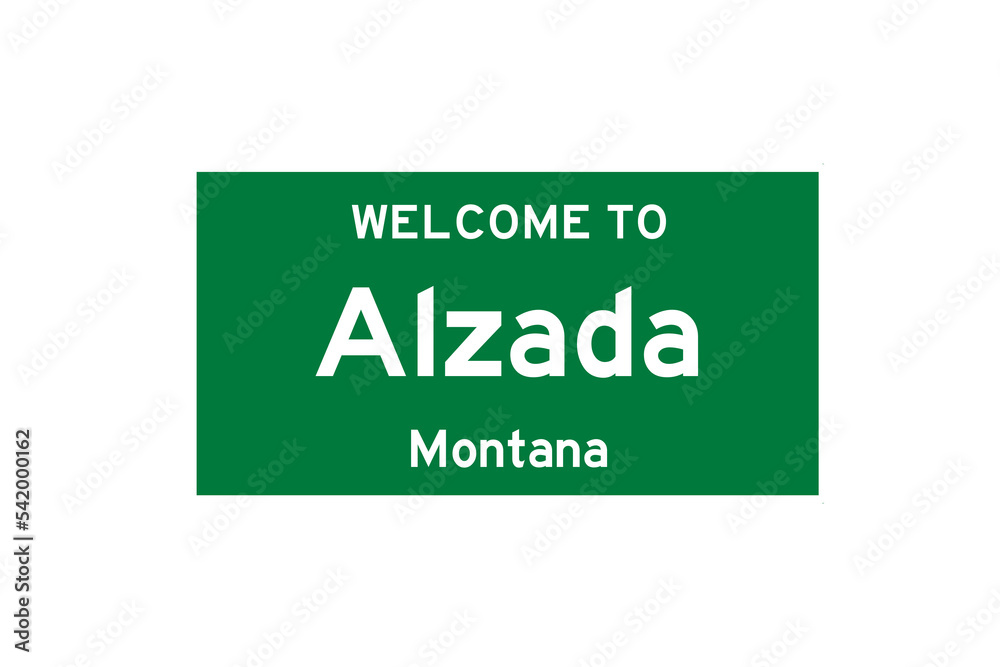 Alzada, Montana, USA. City limit sign on transparent background. Stock