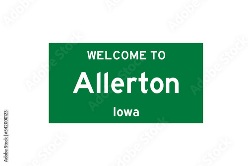 Allerton, Iowa, USA. City limit sign on transparent background.  photo