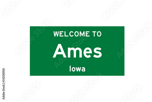 Ames, Iowa, USA. City limit sign on transparent background.  photo