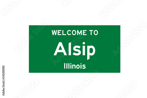 Alsip, Illinois, USA. City limit sign on transparent background. 