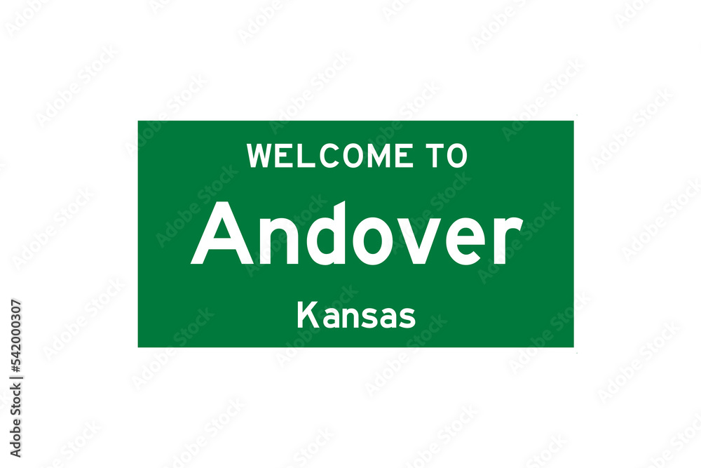 Andover, Kansas, USA. City limit sign on transparent background. Andover, Kansas, USA. City limit sign on transparent background.