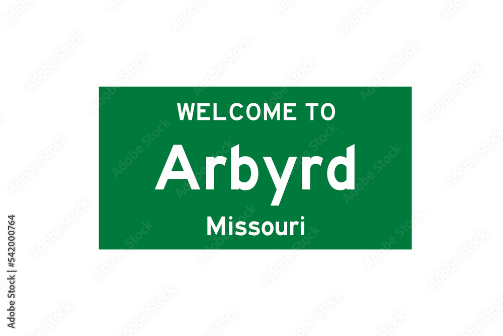Arbyrd, Missouri, USA. City limit sign on transparent background. Stock