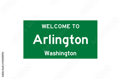 Arlington, Washington, USA. City limit sign on transparent background.  photo