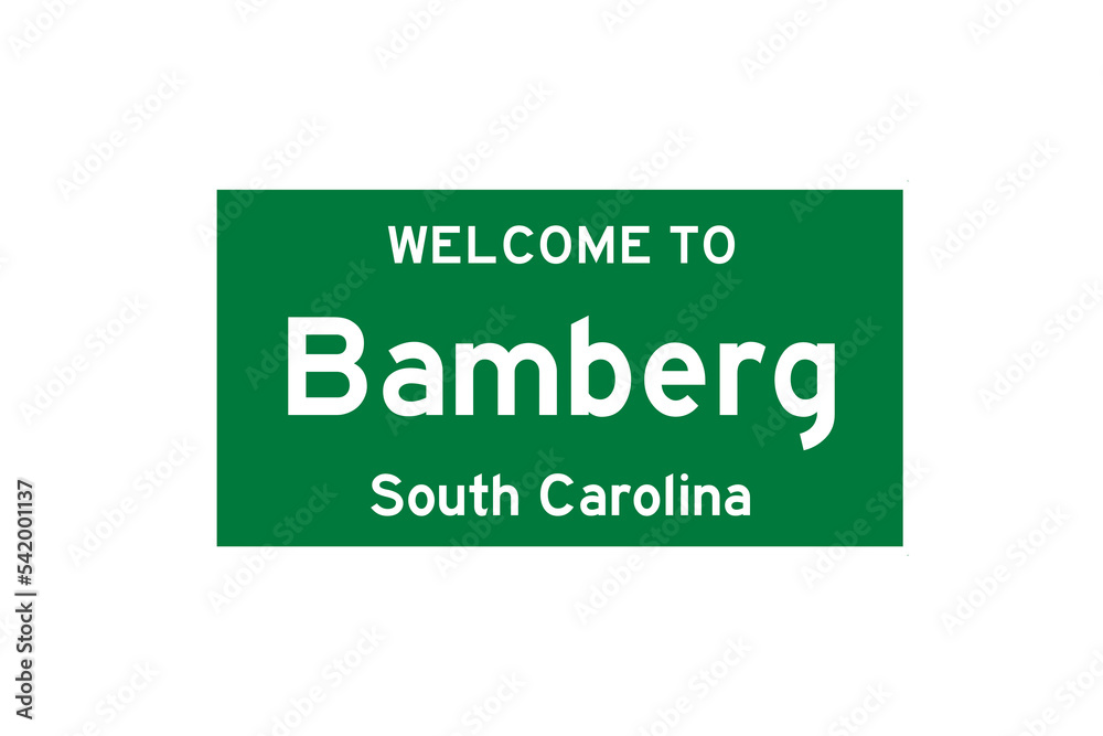 Bamberg, South Carolina, USA. City limit sign on transparent background. Bamberg, South Carolina, USA. City limit sign on transparent background.