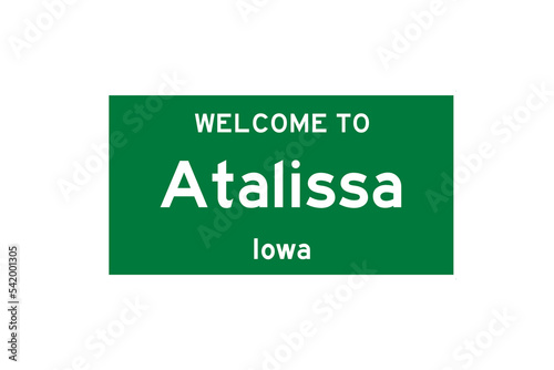 Atalissa, Iowa, USA. City limit sign on transparent background.  photo