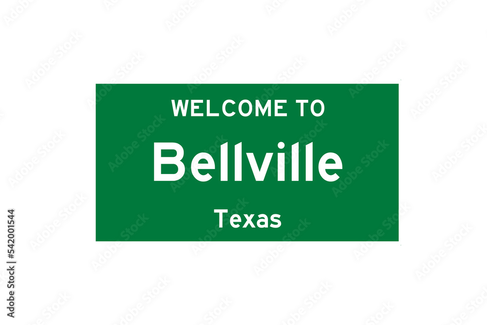 Bellville, Texas, USA. City limit sign on transparent background. Stock