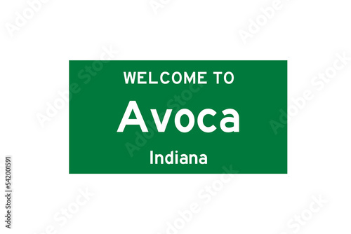 Avoca, Indiana, USA. City limit sign on transparent background. 