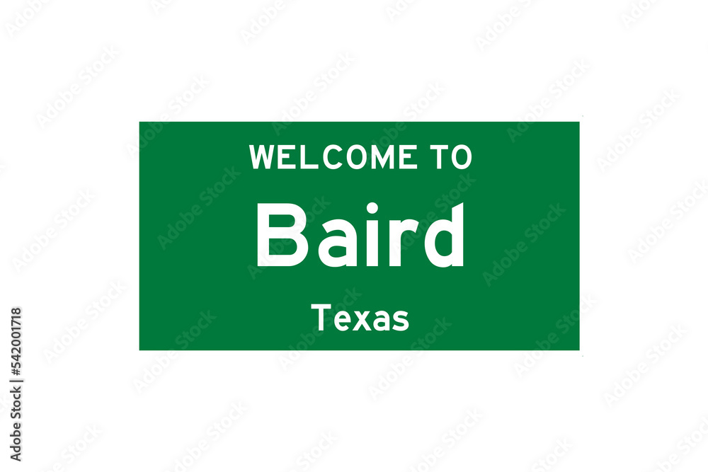 Baird, Texas, USA. City limit sign on transparent background.