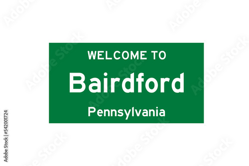 Bairdford, Pennsylvania, USA. City limit sign on transparent background.  photo