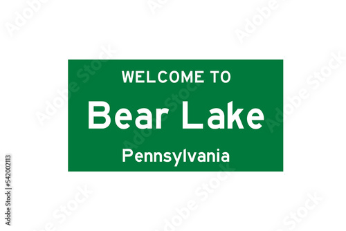 Bear Lake, Pennsylvania, USA. City limit sign on transparent background.  photo