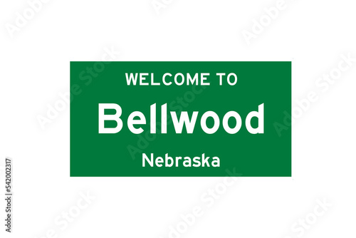 Bellwood, Nebraska, USA. City limit sign on transparent background.  photo