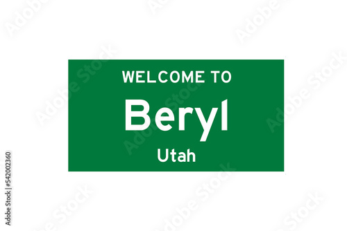 Beryl, Utah, USA. City limit sign on transparent background.  photo