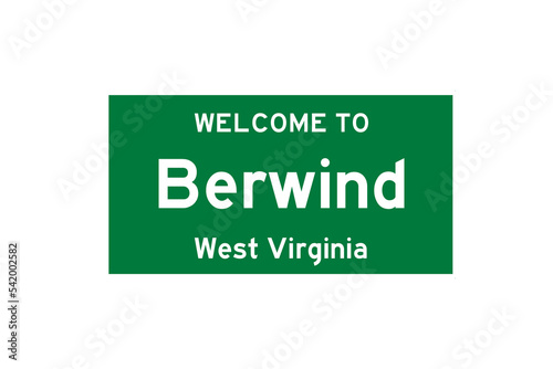 Berwind, West Virginia, USA. City limit sign on transparent background.  photo