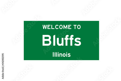 Bluffs, Illinois, USA. City limit sign on transparent background. 