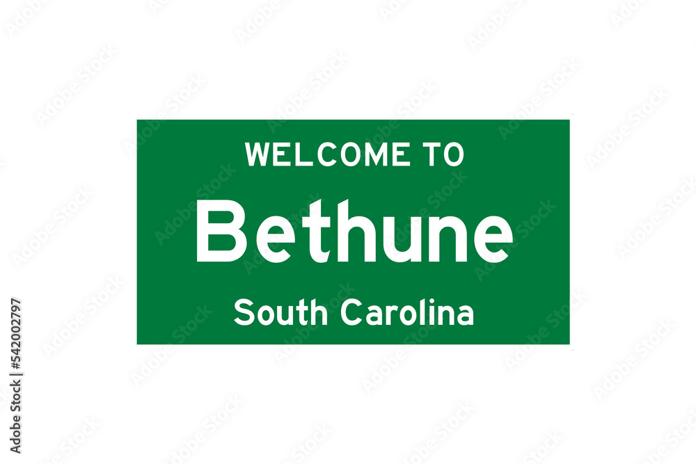 Bethune, South Carolina, USA. City limit sign on transparent background