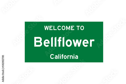 Bellflower, California, USA. City limit sign on transparent background. 
