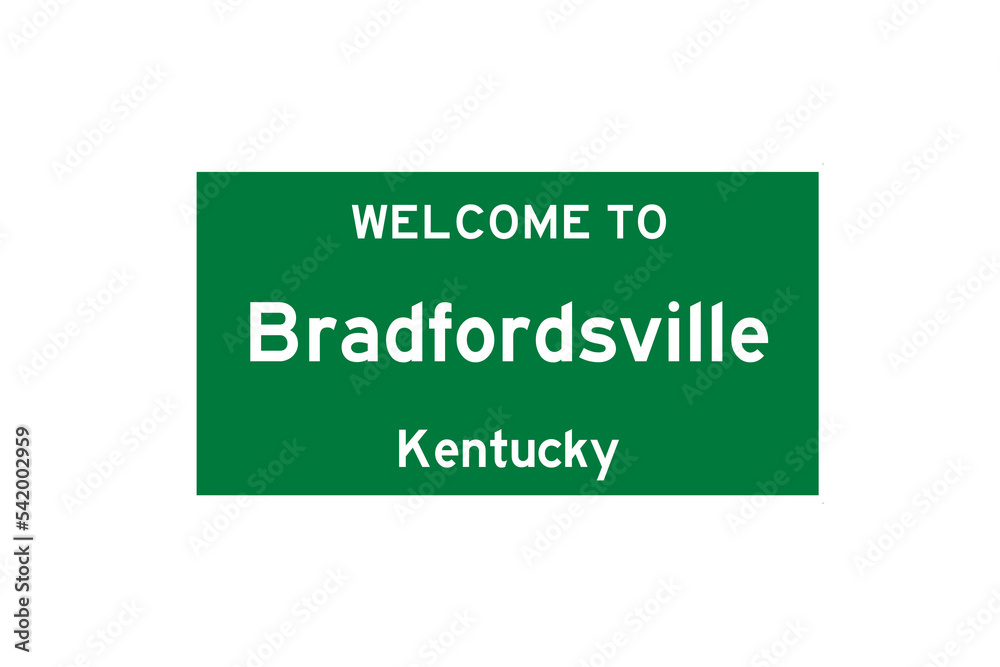 Bradfordsville, Kentucky, USA. City limit sign on transparent background. 