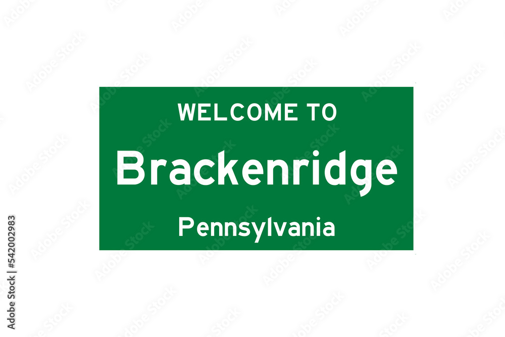 Brackenridge, Pennsylvania, USA. City limit sign on transparent