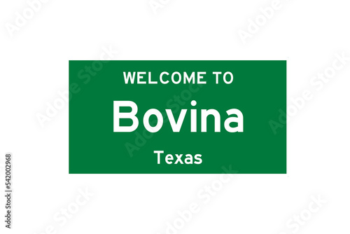 Bovina, Texas, USA. City limit sign on transparent background.  photo