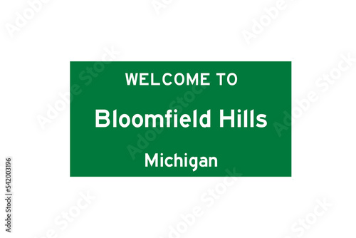 Bloomfield Hills, Michigan, USA. City limit sign on transparent background.  photo