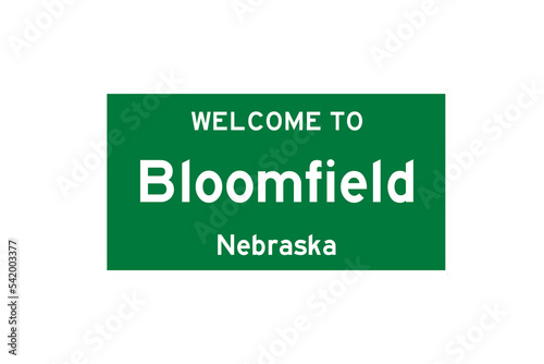 Bloomfield, Nebraska, USA. City limit sign on transparent background.  photo