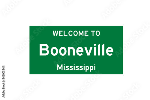 Booneville, Mississippi, USA. City limit sign on transparent background.  photo